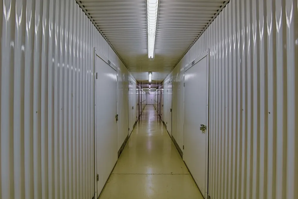Indoor storage hallway at Lakewood Mini Storage.