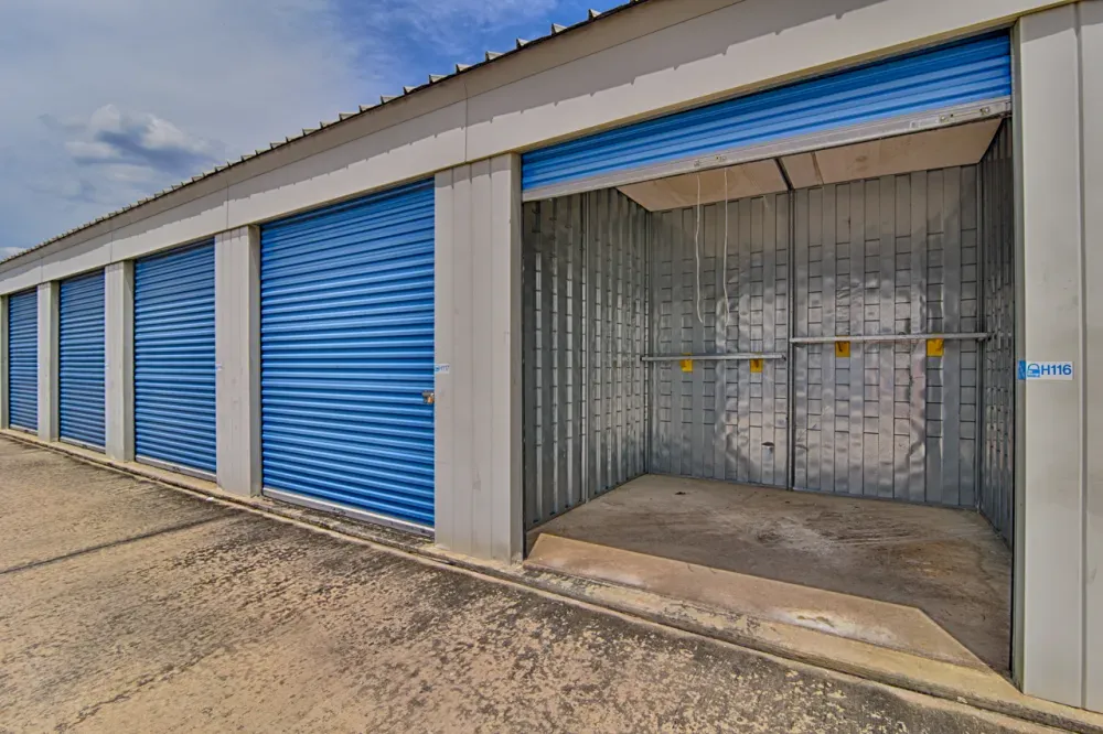 Opened outdoor storage unit at My Storage facility.
