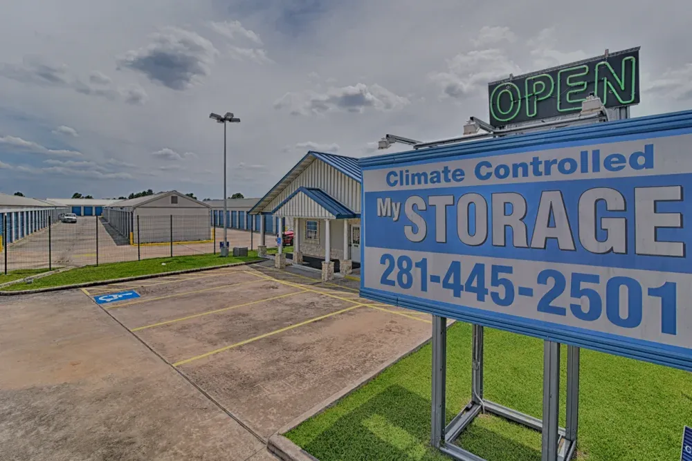 Climate-controlled signage and parking lot at My Storage.