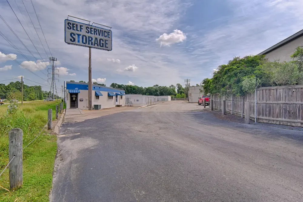 Driveway to Rummel Creek Mini Storage.