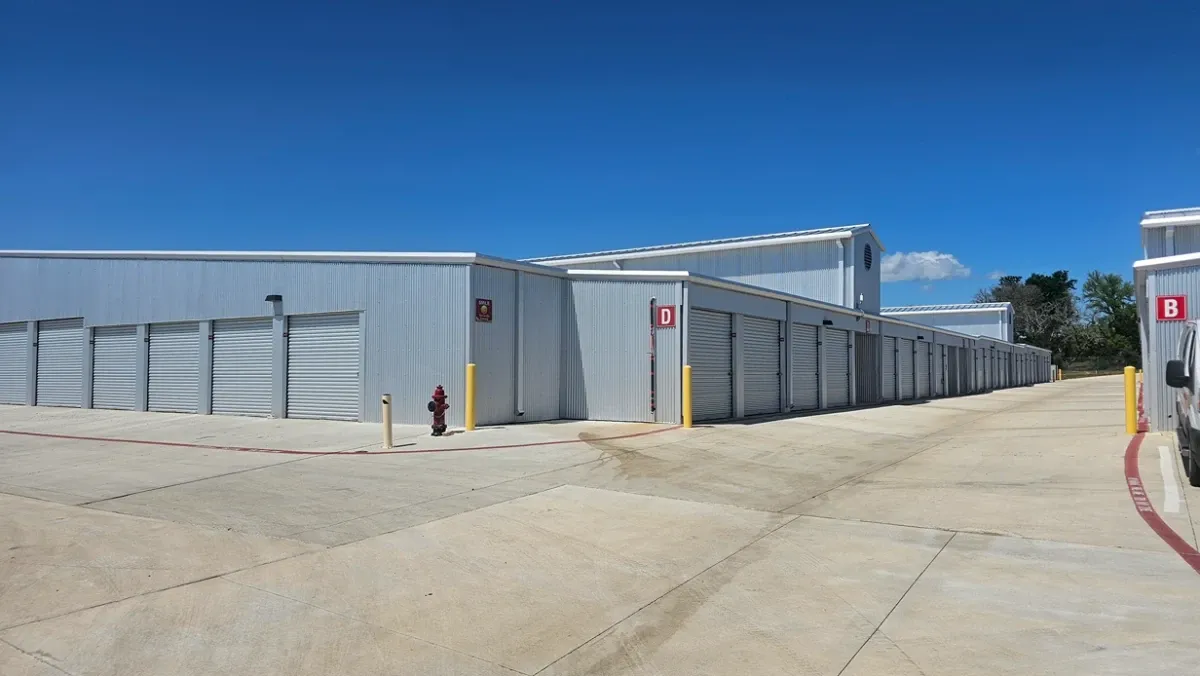 Outdoor corner storage units at the Dripping Springs storage facility