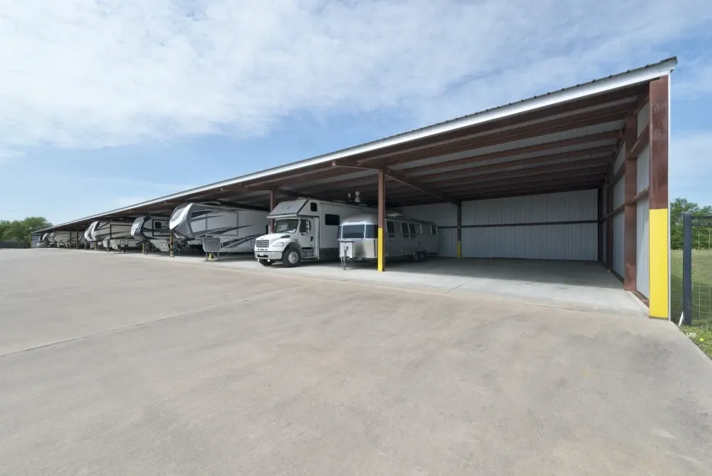 Outdoor, covered vehicle storage at AAA Self Storage.