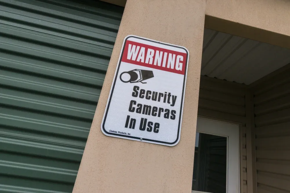 Security camera signage at AAA Self Storage in Hockley.