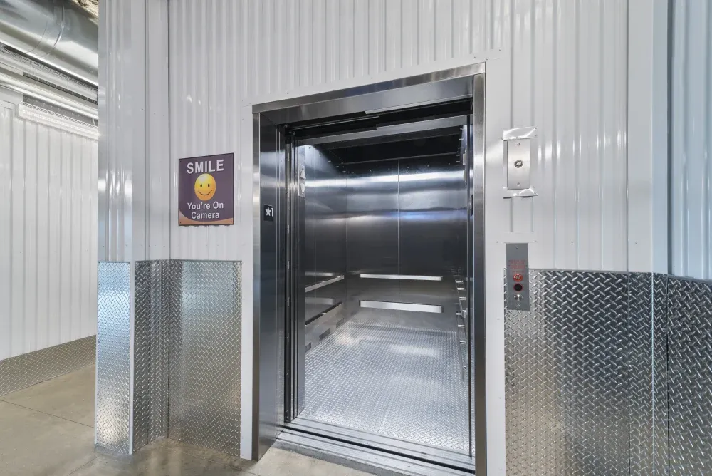 Inside elevator at ATX Self Storage facility.