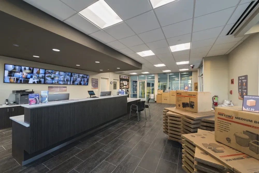 Front office and lobby area at ATX Self Storage.