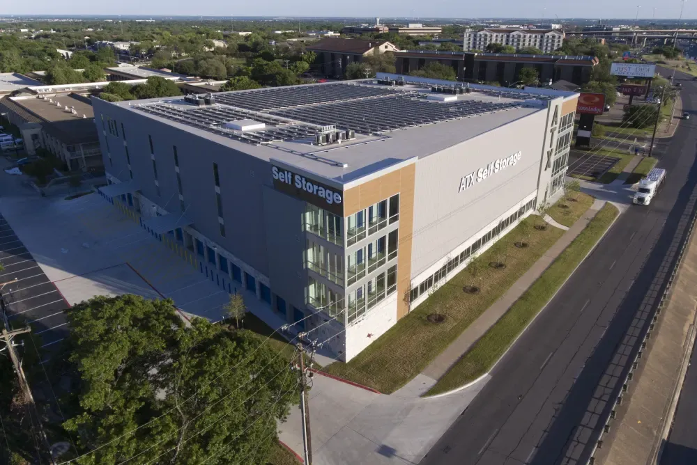 Aerial view of ATX Self Storage facility.