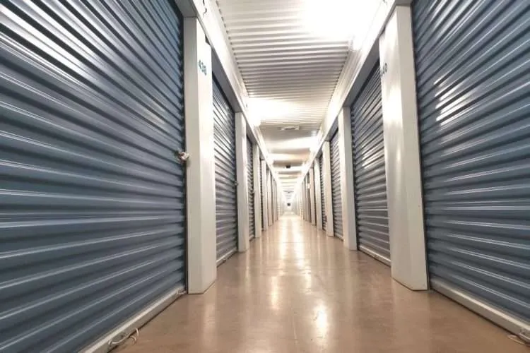 Indoor hallway of climate-controlled storage units at Another Attic Self-Storage.