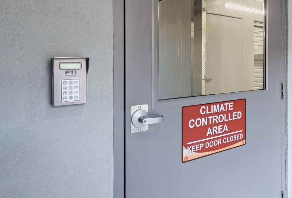 Keypad access to climate-controlled area at Bee Cave Storage.