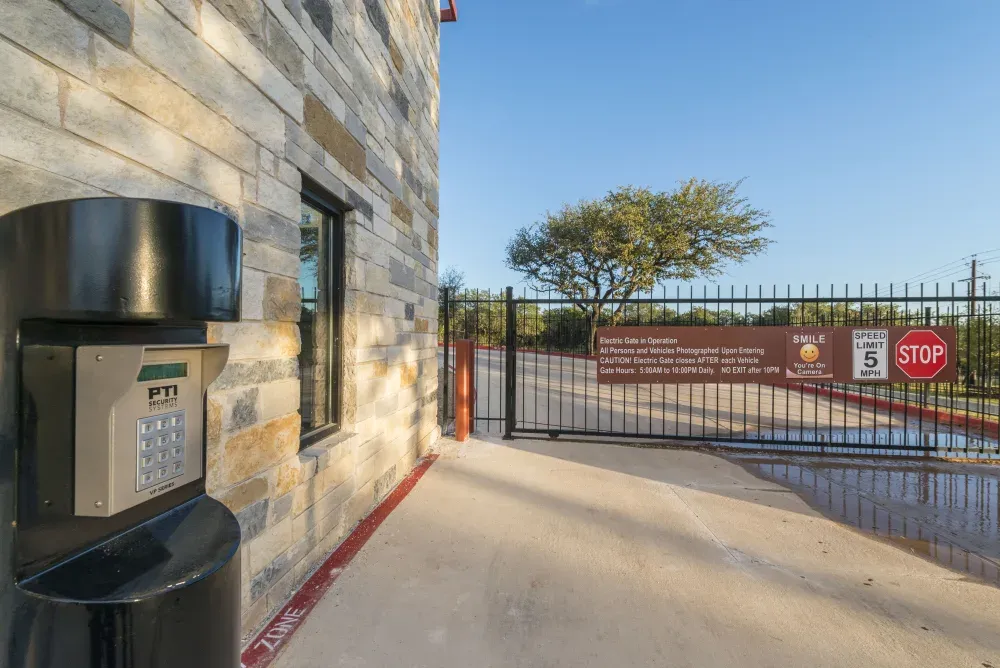Secure keypad and gated entry to Bee Cave Storage.