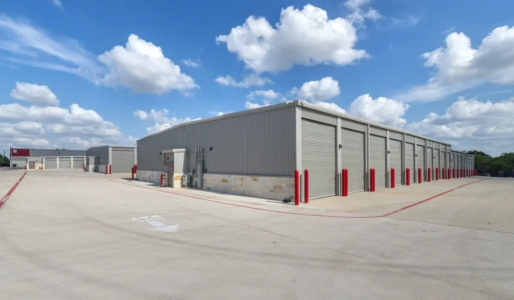 Large outdoor, drive-up storage buildings at Bergstrom Storage.