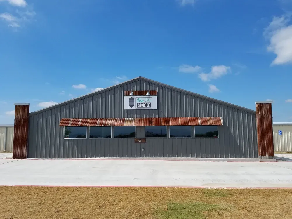 Front of the Bin 471 Storage building.