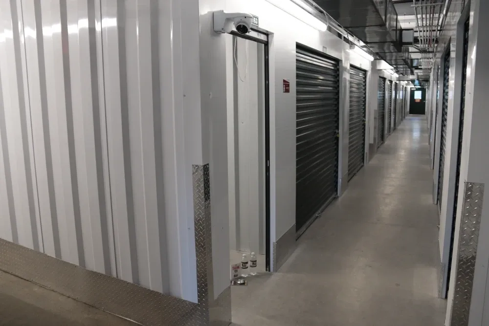 Hallway view of indoor storage at Columbia Self Storage.