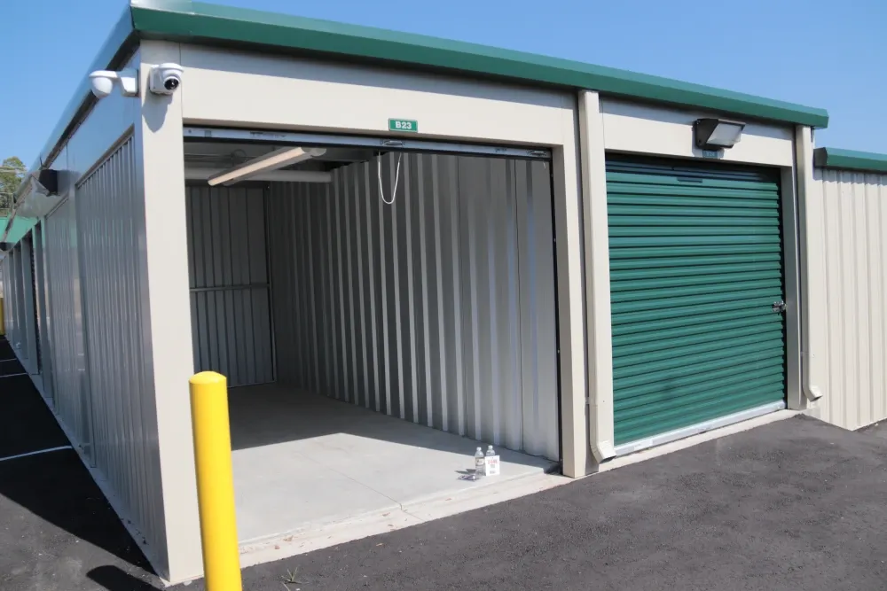 Opened outdoor storage unit at Columbia Self Storage.