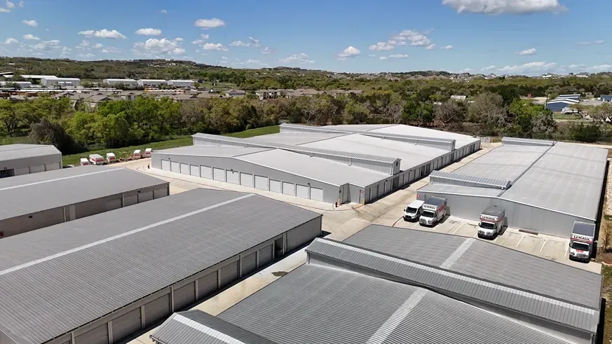 Roof view of trucks at the Dripping Springs storage facility