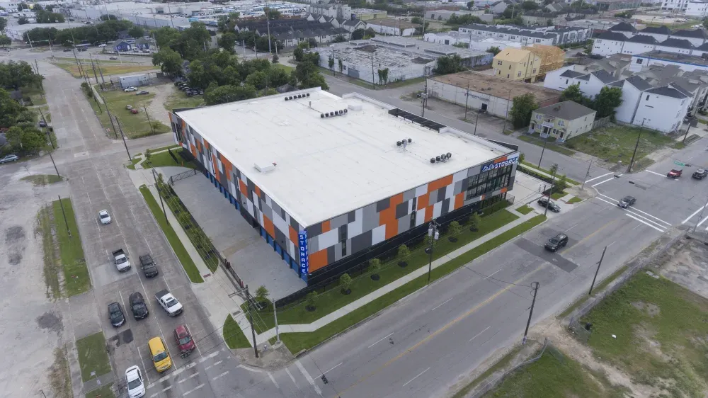 Aerial sky view of EaDo Storage facility.