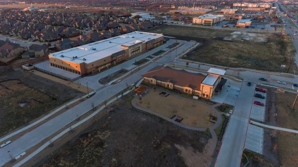 Aerial view of Frisco Self Storage.