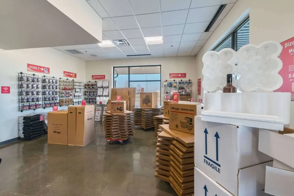 Boxes and moving supplies at Frisco Wine Storage.