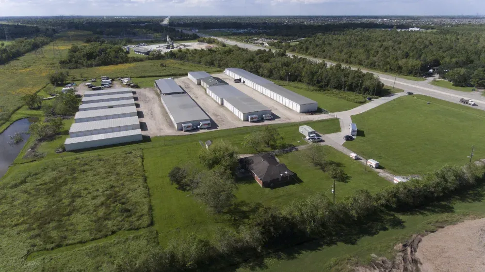Aerial view capturing the Guardian Storage facility and its surroundings.
