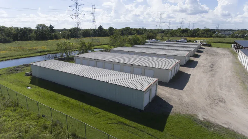 High-angle aerial view of the Guardian Storage facility.