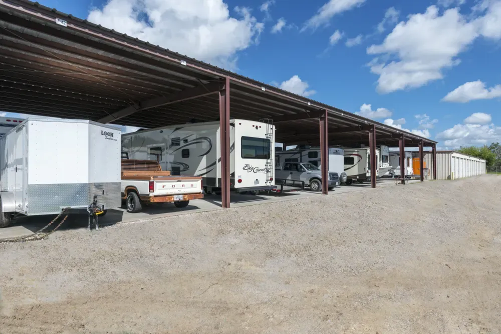 Covered vehicle storage at Guardian Storage.