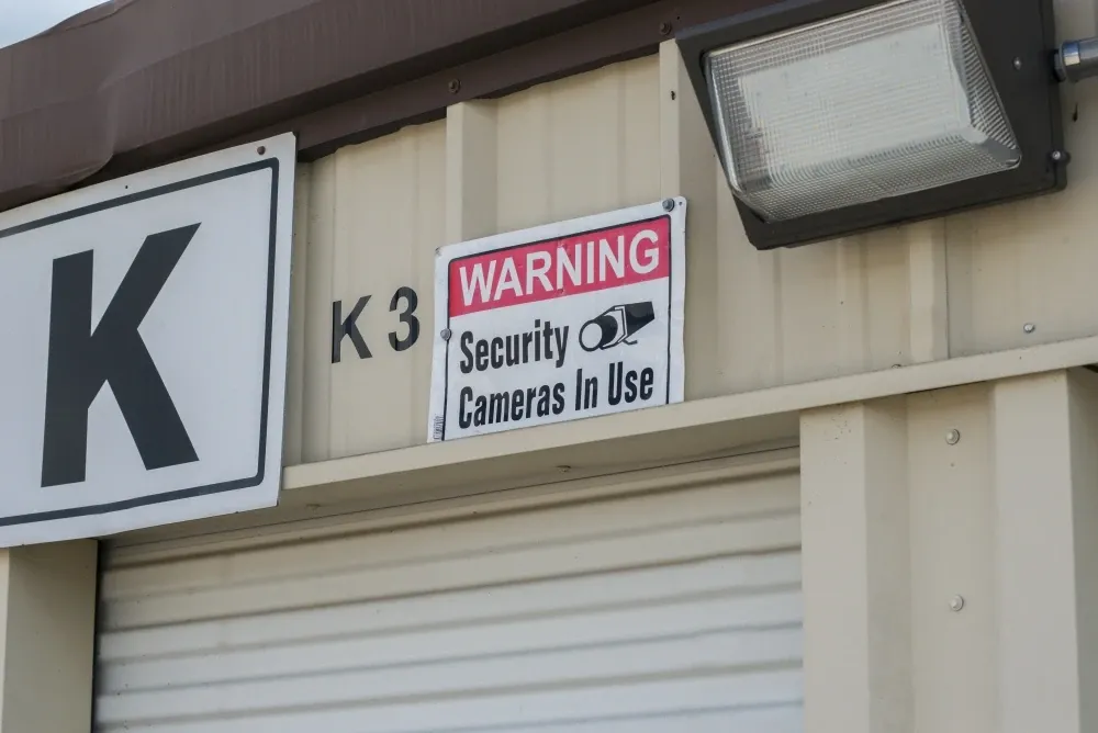 Security camera in use signage at Guardian Storage.