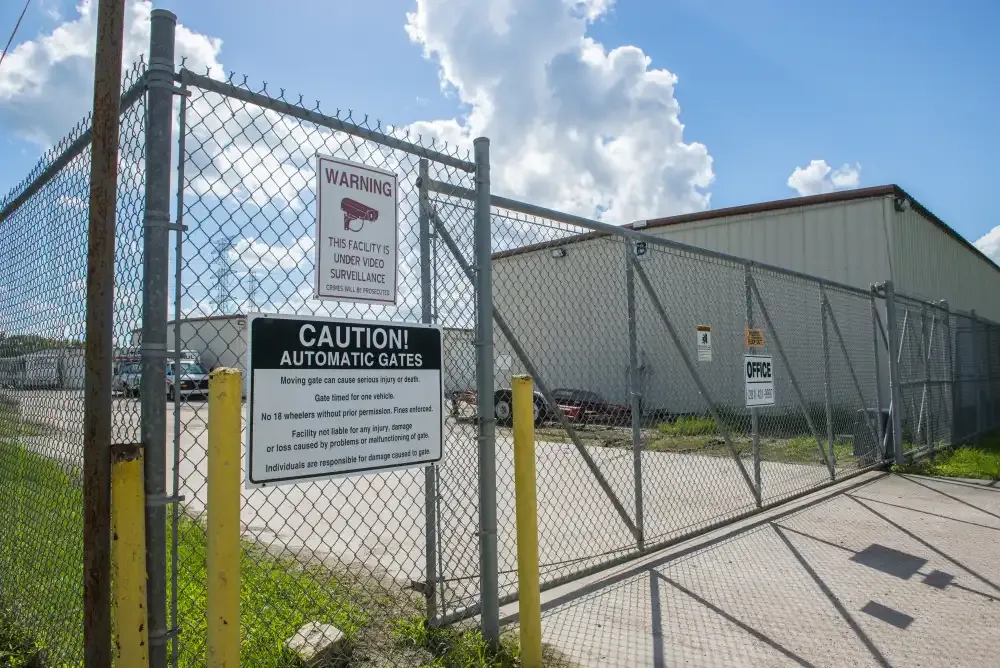 Gated entry at Guardian Storage facility.
