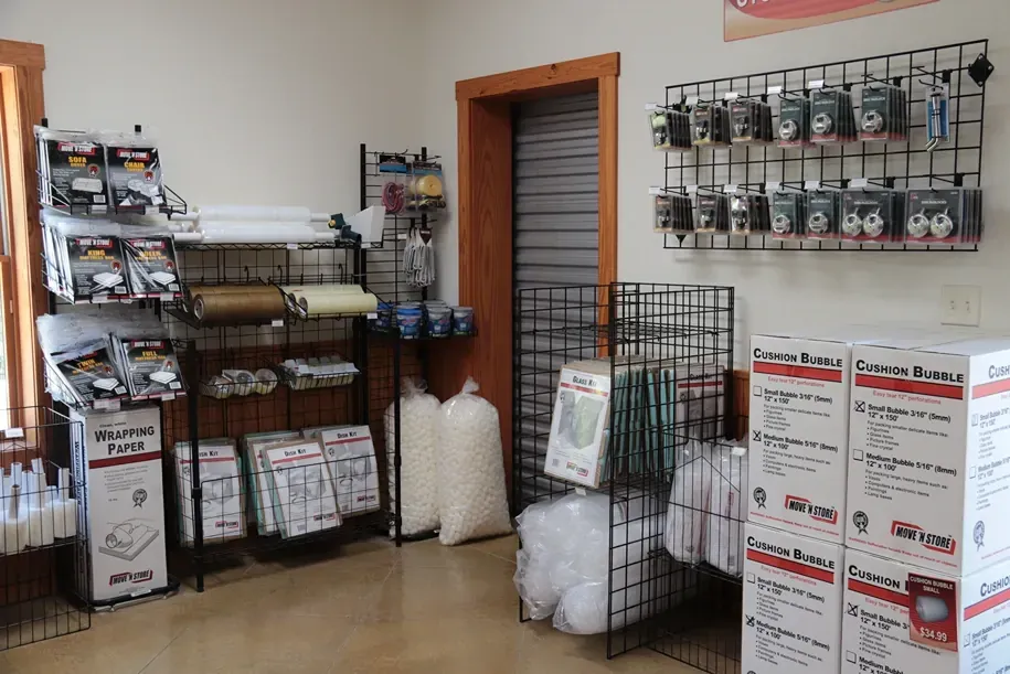 Supplies for sale at the Dripping Springs storage facility