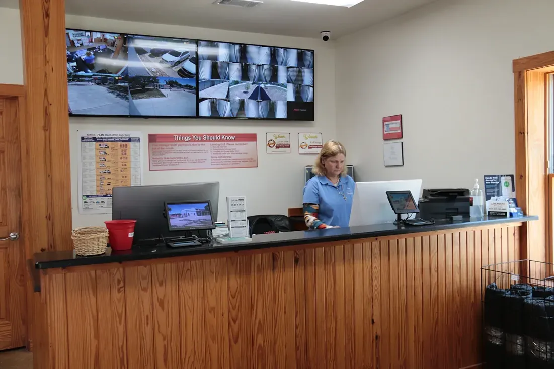 Front desk and computers at the Dripping Springs storage facility