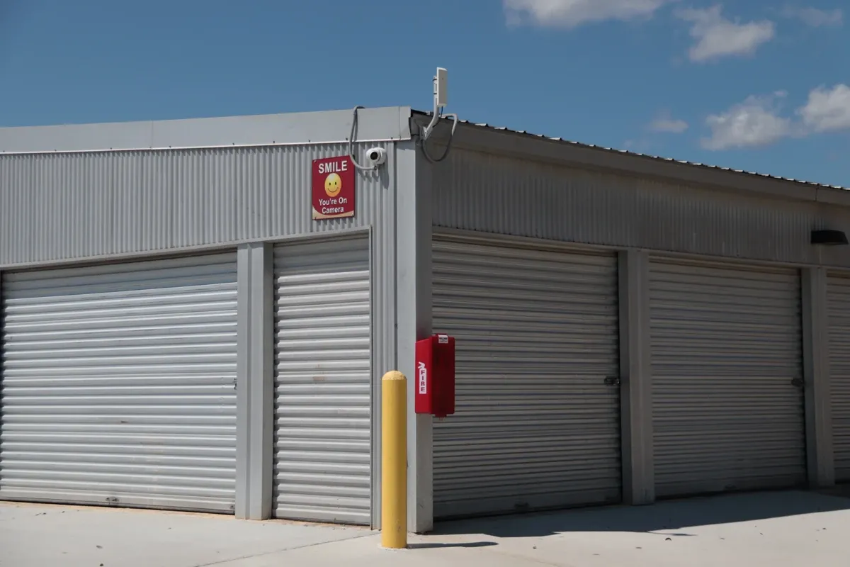 Security camera and fire extinguisher at the Dripping Springs storage facility