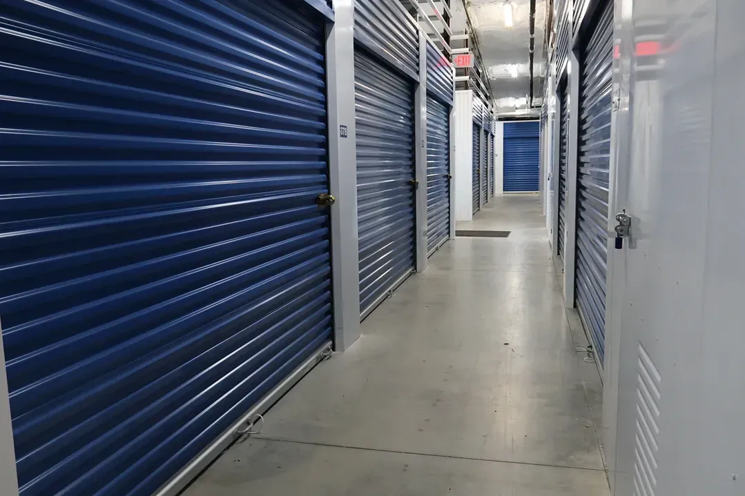 interior blue doored storage units at Lockhart Self Storage