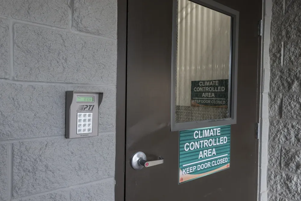Keypad entry access at Lakeline Storage facility.
