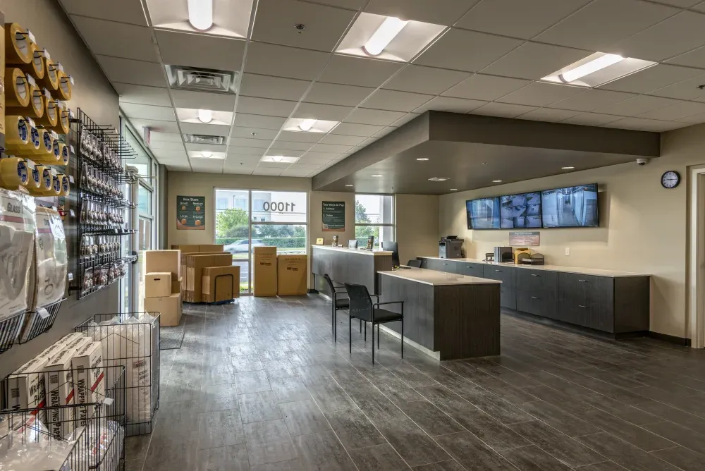 Lakeline Storage front office with packing supplies.