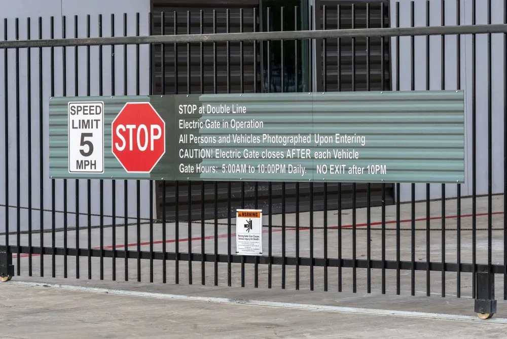 Gated entry access at Lakeline Storage facility.