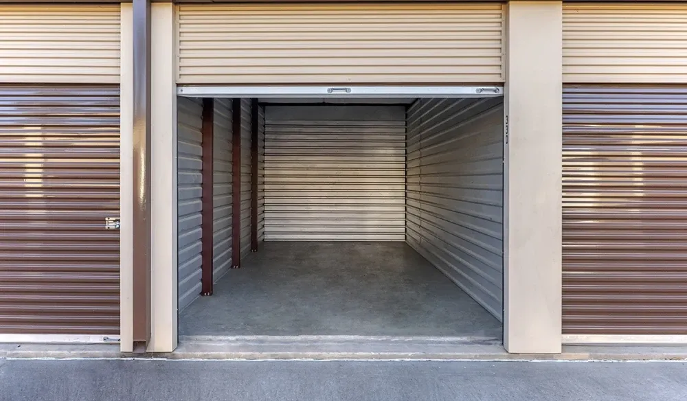 Outdoor storage with roll-up door at Lakewood Storage.