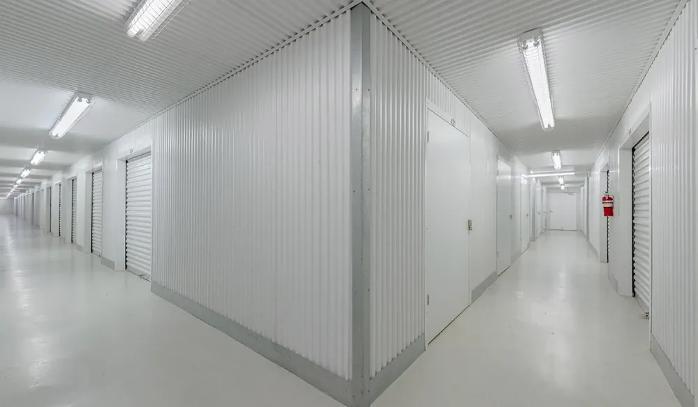 Indoor storage hallway at Lakewood Storage.