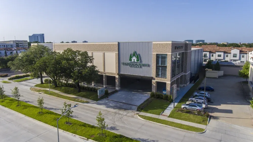Aerial perspective of the Memorial Drive Storage facility.