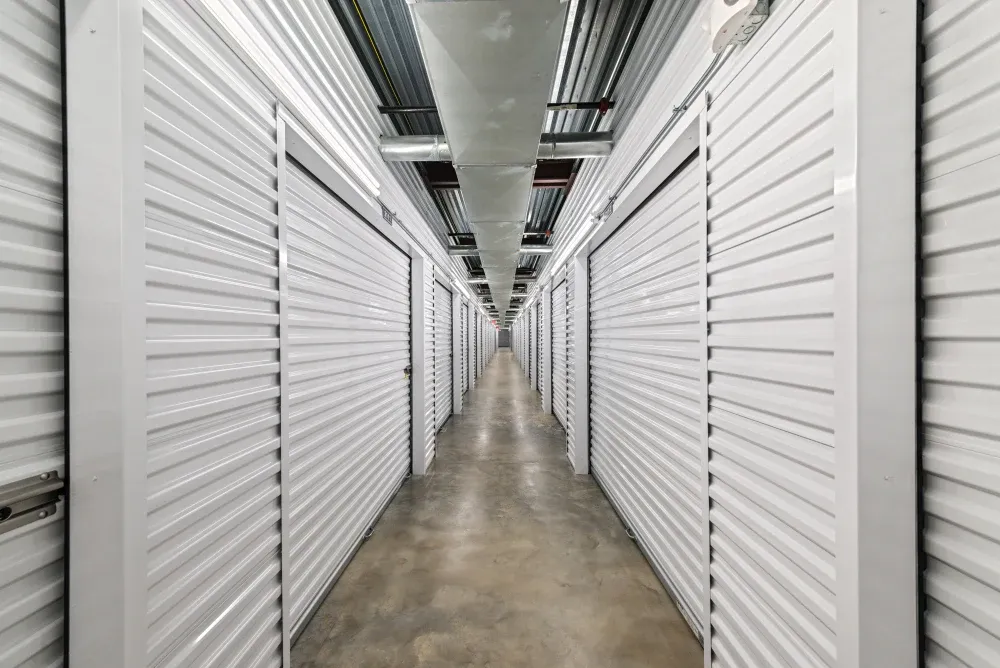 Indoor storage aisle at Memorial Drive Storage.