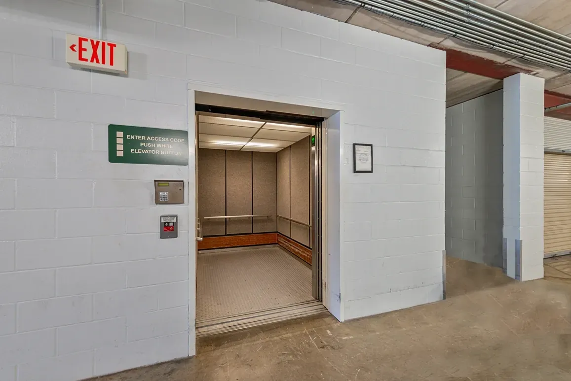 Opened elevator at the Meyer Park Storage Center