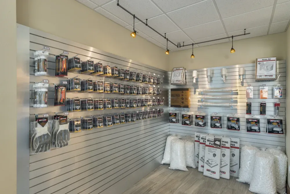 supplies for sale at the Willow Forest storage facility