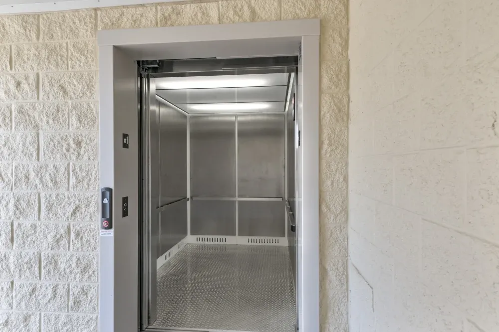 opened elevator at the Willow Forest storage facility