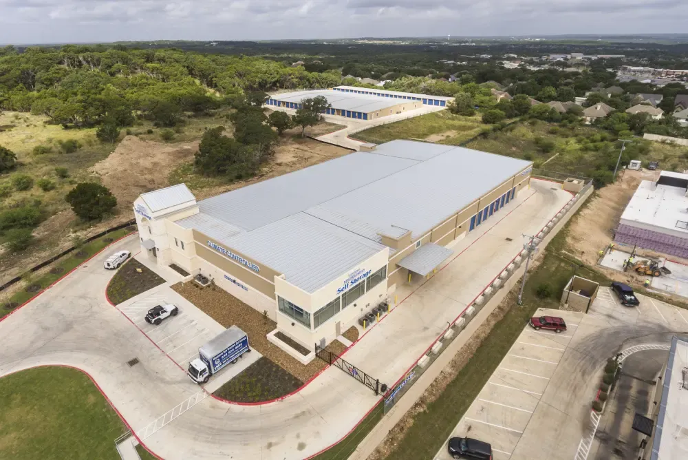 Overhead drone view at Westpointe New Braunfels Self Storage