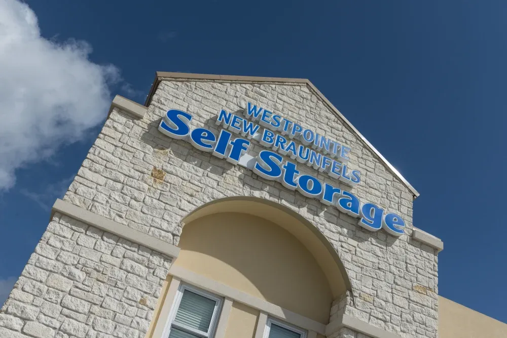 Westpointe New Braunfels Self Storage signage on front office.