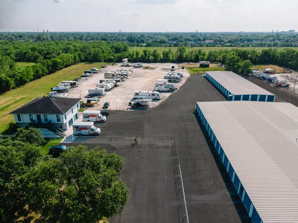 Aerial drone shot of Safe Harbor Storage.