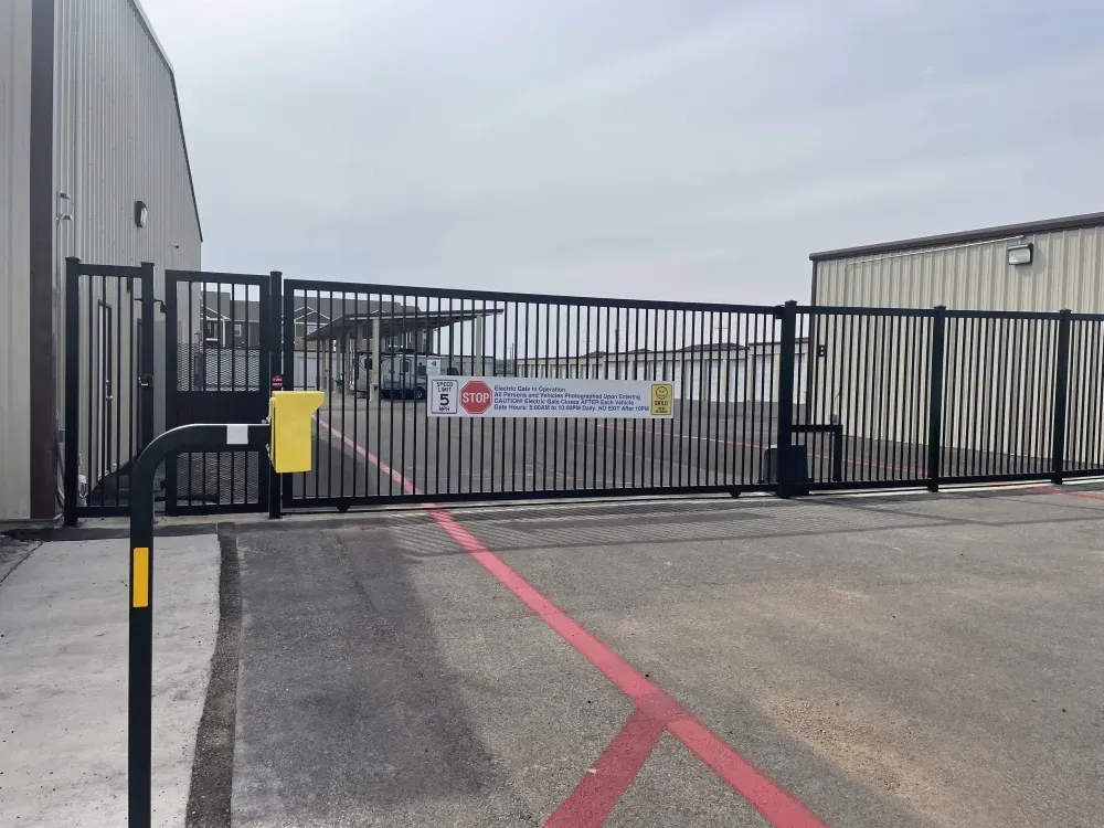 Secure gated entrance at San Angelo Boat Storage.