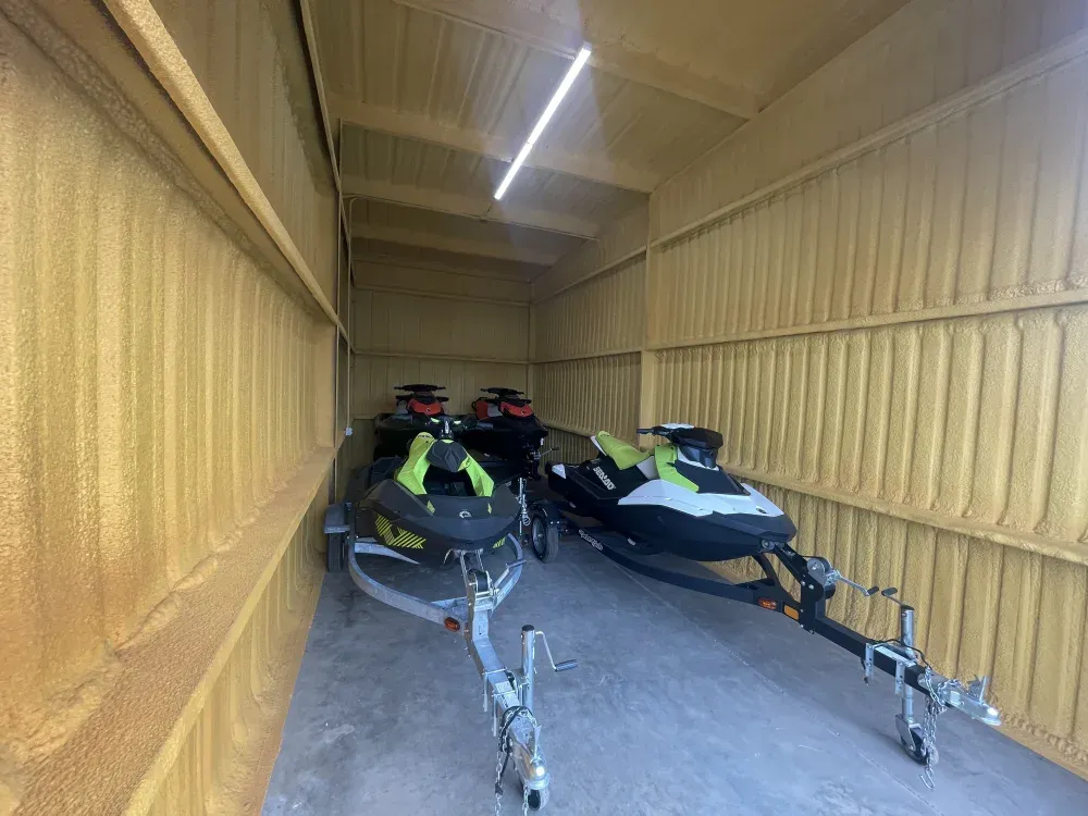 Storage unit with stored items at San Angelo Boat Storage.