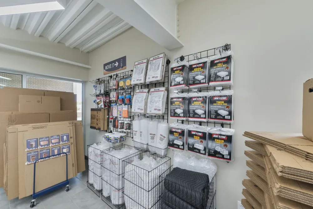 Southlake Storage lobby area with packing supplies.
