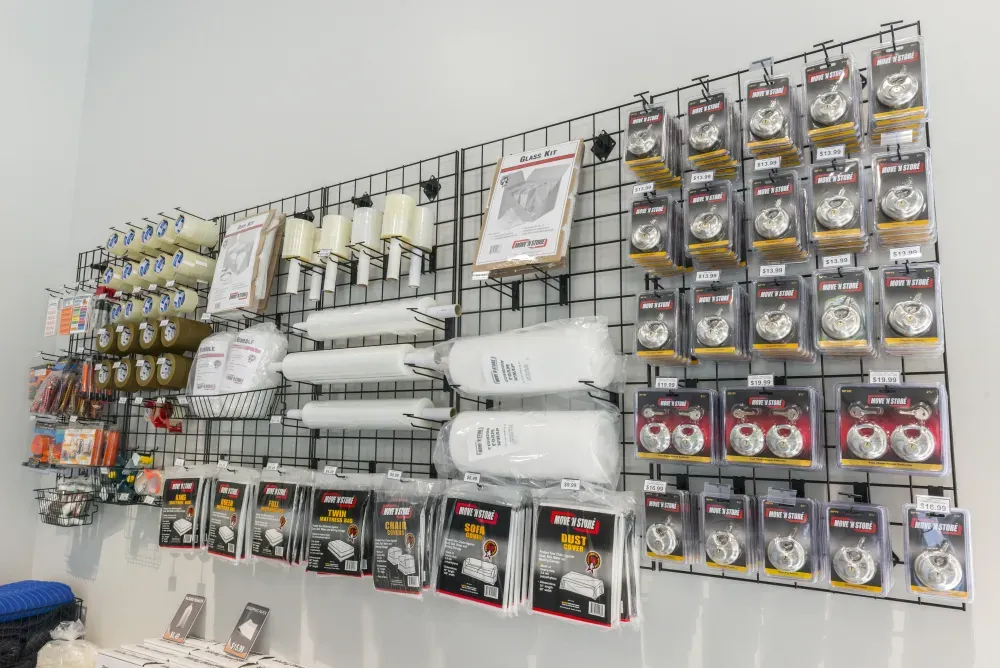 Storage supplies available at the storage facility.