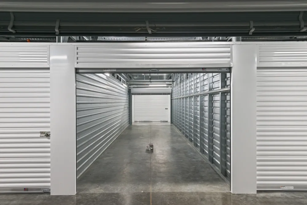 Opened large, climate-controlled storage unit at Valley Ranch Storage.