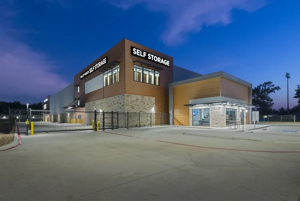 Exterior view of Valley Ranch Storage and the security gate.