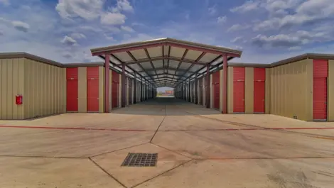 Outdoor storage with covered drive-up access at Klein Krimmel Self Storage.